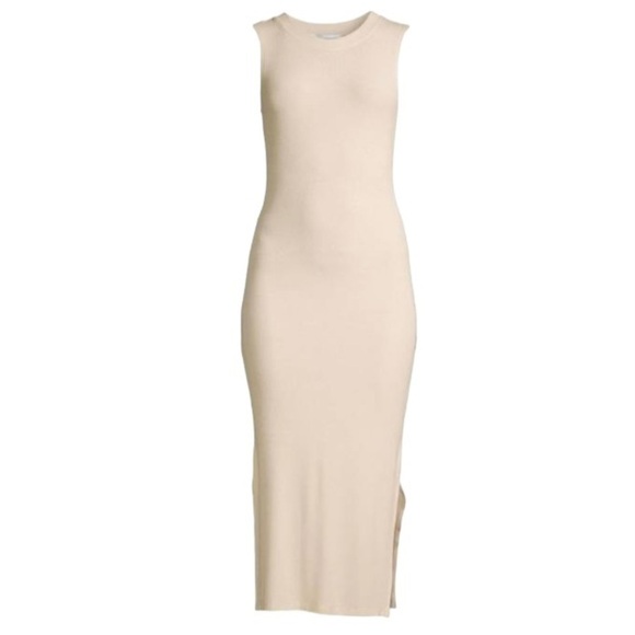 WeWoreWhat Tan Ribbed Sleeveless Tank Midi T Shirt Dress Casual Small S - Picture 1 of 10